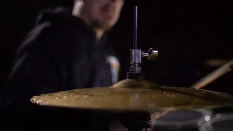 Dummer Hitting Dishes in Slow Motion Stock Footage 142764304