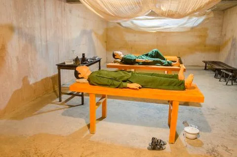 Dummies simulating two North Vietnamese soldiers. Stock Photos