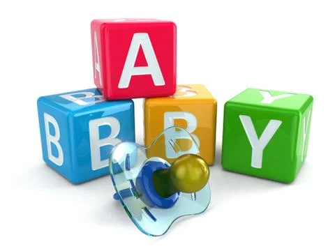 Dummy or pacifier and buzzword blocks with word baby. Stock Illustration
