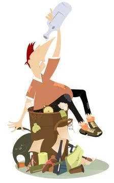 Dump and beggar man with an empty bottle isolated Illustrazione stock