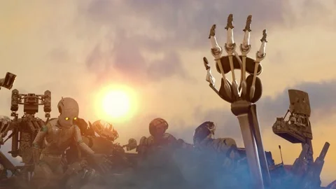 A dump of broken robots, the technical apocalypse of robots  3d render Stock-Footage 196813473