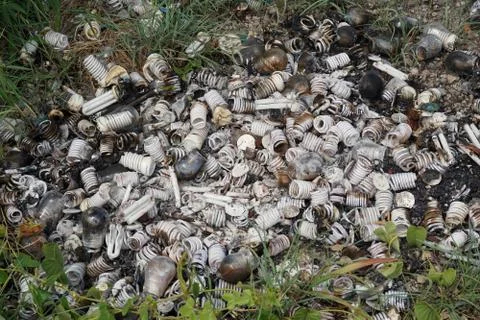 Dump of light bulbs on the roadside make the pollution problem Stock Photos