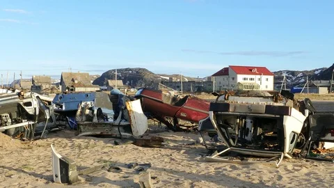 Dump of old cars on a sandy beach. Stock Footage 81726344