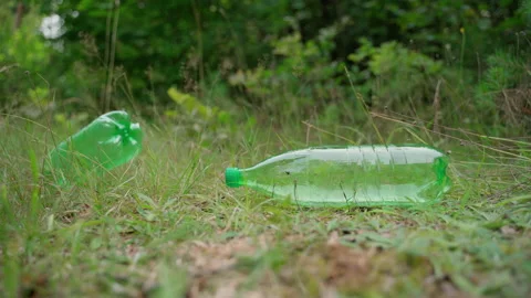 Dump of plastic bottles garbage in forest. Pollution of surrounding atmosphere Vidéo 158121147