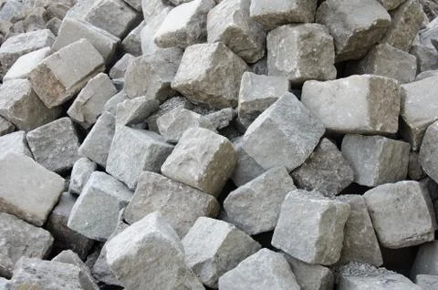 Dump of stone pavement blocks ready to use. Stock Photos