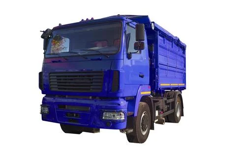 Dump track isolated. Blue construction truck on empty background. Heavy Stock Photos