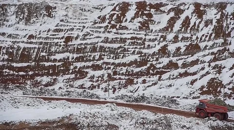 Dump Truck carries ore. Winter Stock Footage 63545271