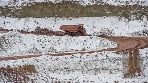 Dump Truck carries ore. Winter Stock Footage 63545284