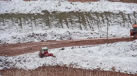 Dump Truck carries ore. Winter Stock Footage 63545288