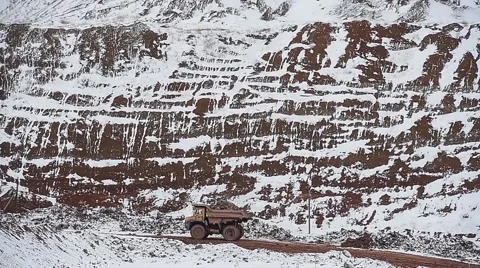 Dump Truck carries ore. Winter Stock Footage 63545386