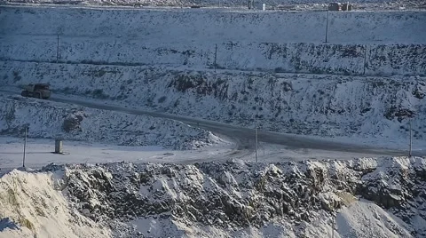 Dump Truck carries ore. Winter Stock-Footage 63545593