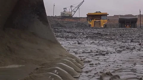 Dump Truck carries ore. Winter Stock Footage 63545700