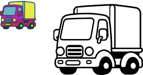 Dump truck cartoon. container, Coloring book. Vector illustration Stock Illustration