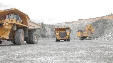 Dump truck in the copper open pit (coal) Stock Footage 83534508