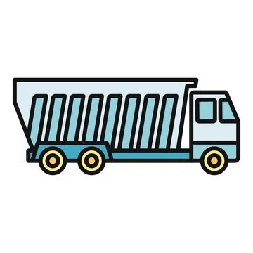 Dump truck delivering construction materials flat icon Stock Illustration