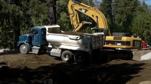 Dump truck dumping dirt Stock Footage 8684417