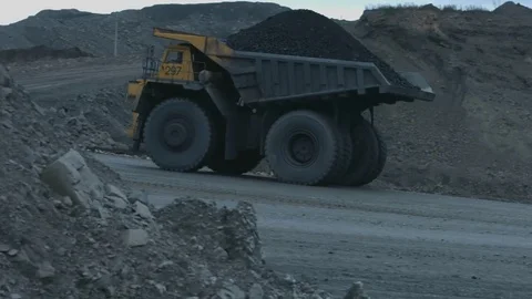 Dump truck goes to the mountain Stock-Footage 77235787