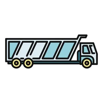 Dump truck hauling materials flat outline icon Stock Illustration