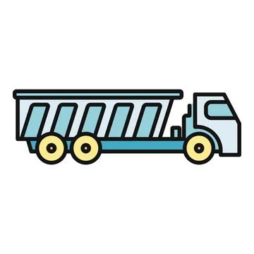 Dump truck hauling materials flat line art icon Stock Illustration