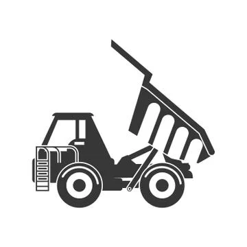 Dump truck icon. Under construction concept. Vector graphic Stock Illustration