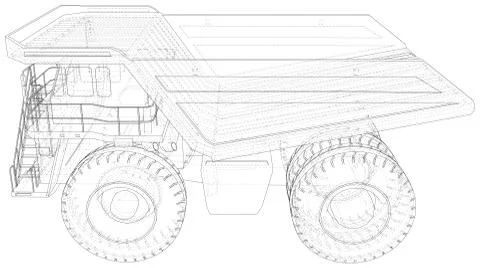 Dump truck isolated. Vector rendering of 3d. Wire-frame style. The layers of Illustrazione stock