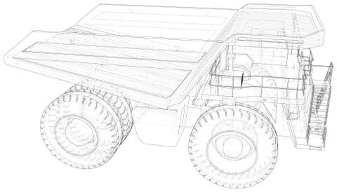 Dump truck isolated. Vector rendering of 3d. Wire-frame style. The layers of Illustrazione stock