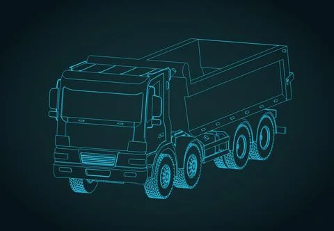 Dump truck isometric blueprint Stock Illustration