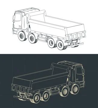 Dump truck isometric drawings 스톡 일러스트