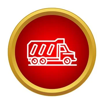 Dump truck line icon in red circle Stock Illustration