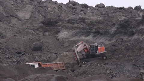 Dump truck. Loading rocks in the quarry Stock Footage 99884395