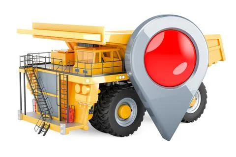 Dump truck with map pointer. 3D rendering Stockillustratie