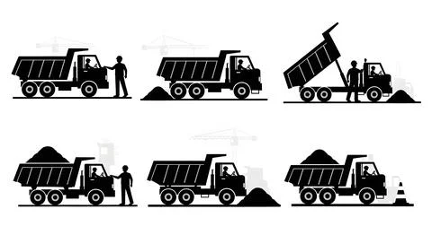 Dump Truck Operator Silhouette Set Stock Illustration