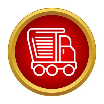 Dump truck outline transporting material in a red circle Stock Illustration