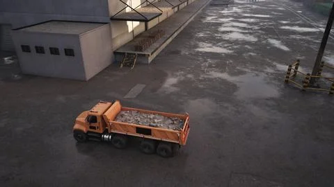Dump Truck Parked on Side of Road Stock Illustration