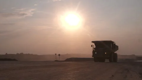 Dump truck pass by sunset 2 Stock Footage 311089028