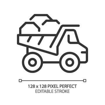 Dump truck pixel perfect linear icon Stock Illustration