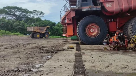 A Dump Truck Pulls Away From the repair shop Stock-Footage 221832571