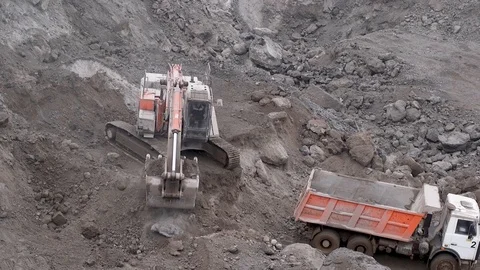 Dump truck. Slag waste loading Stock Footage 99884386