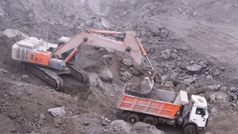 Dump truck. Slag waste loading. Stock Footage 99884403