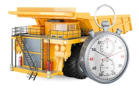 Dump truck with stopwatch, 3D rendering Stock Illustration