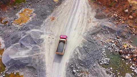 Dump truck transporting crushed stone through a mine Stock-Footage 335691484