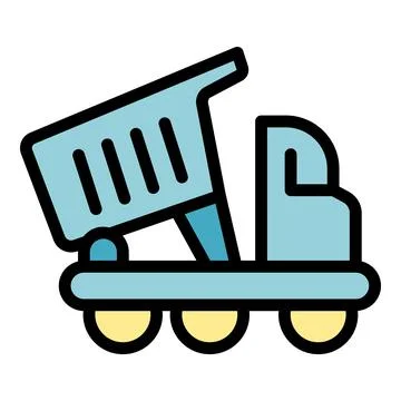 Dump truck unloading cargo on construction site icon Stock Illustration