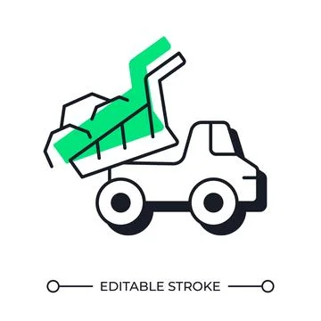 Dump truck unloading cargo offset shadow line icon Stock Illustration