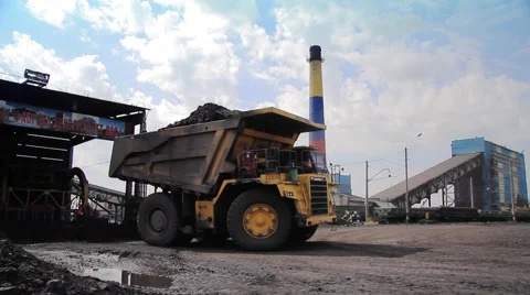 Dump Truck unloads coal Stock Footage 47264266