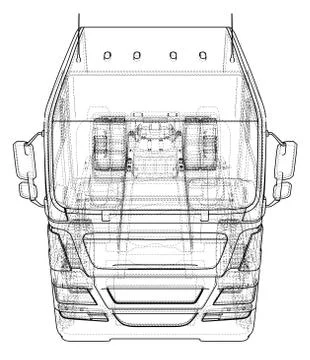 Dump truck vector illustration. Isolated white. Created illustration of 3d. Wire Illustrazione stock