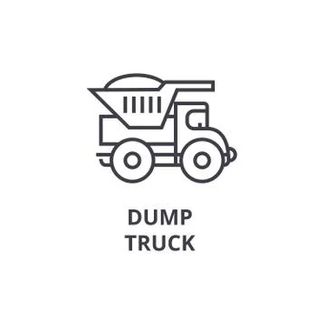 Dump truck vector line icon, sign, illustration on background, editable strokes Stock Illustration