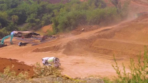 Dump Truck on Work, Transporting Soil in the Construction Site Stock Footage 132317888