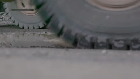 Dump Trucks Drives through puddle at Rock Quarry Stock Footage 161419840