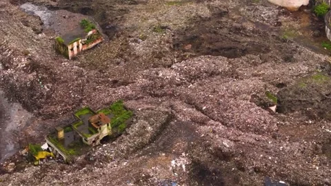 Dump of unsorted waste. Drone shot of working trash management. Stock Footage 282505847