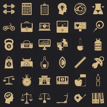 Dumpbell icons set, simple style Stock Illustration